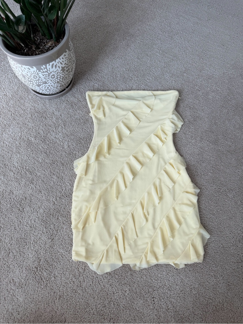 Windsor Pale Yellow Ruffle Diagonal Sleeveless Dress